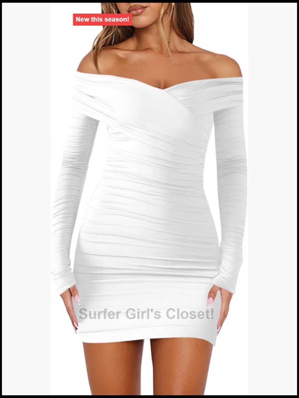 Off Shoulder Long Sleeve Bodycon Ruched Mini Dress Party Cocktail